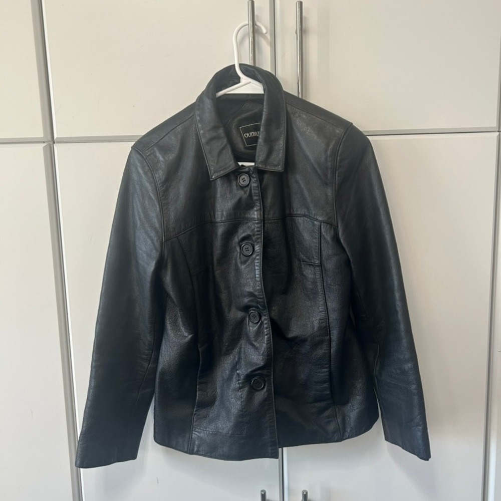 Outbrook Womens Black Genuine Nappa Leather Jacket‎ Button Front Small 6S3265